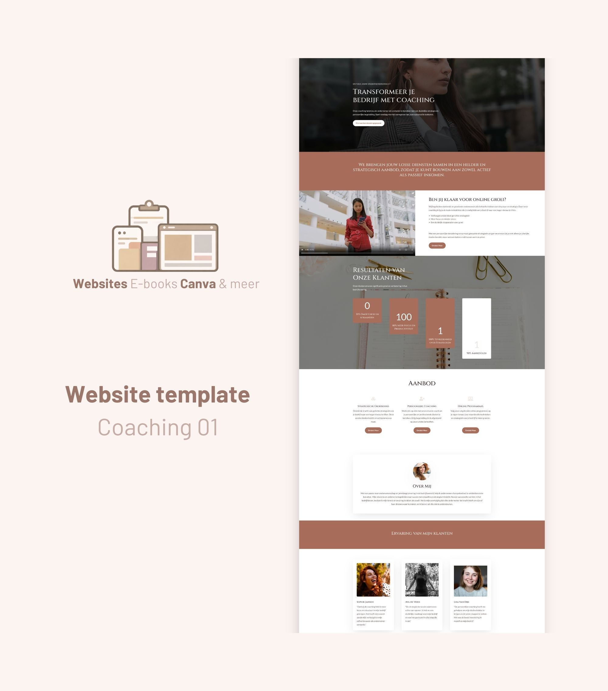 High End Coaching - 01 - Mockup website Professionele high end coaching website template voor ondernemers gemaakt met WordPress en Divi