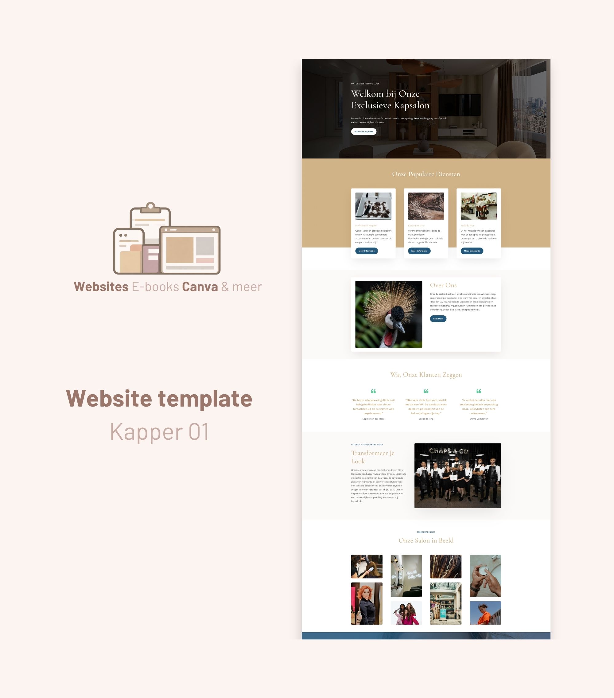 Kapper - 01 - Mockup Professionele kapsalon website template voor ondernemers gemaakt met WordPress en Divi